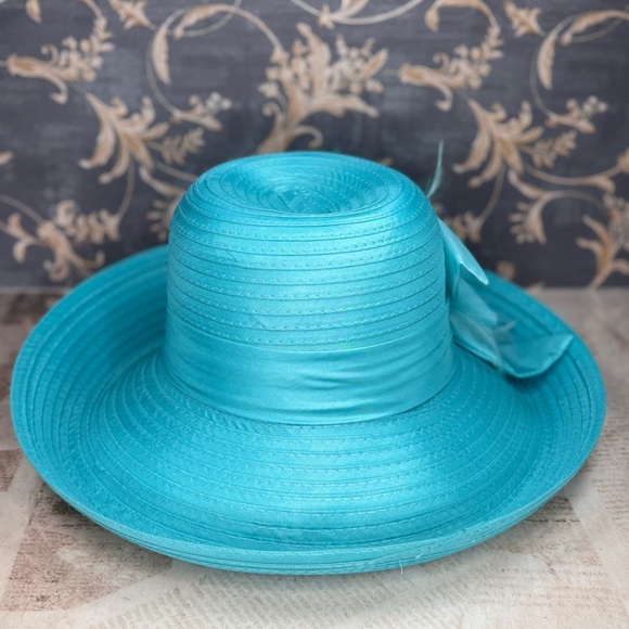 Giovannio NY Turquoise Kentucky Derby Hat Wide Brim Floral Church main image 5